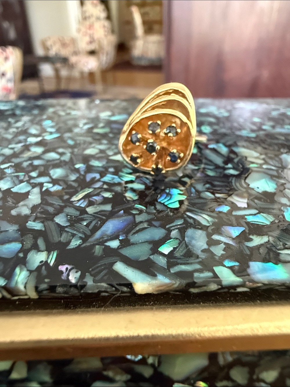 Midcentury Modern 14k + Sapphire Cocktail Pinky Ring